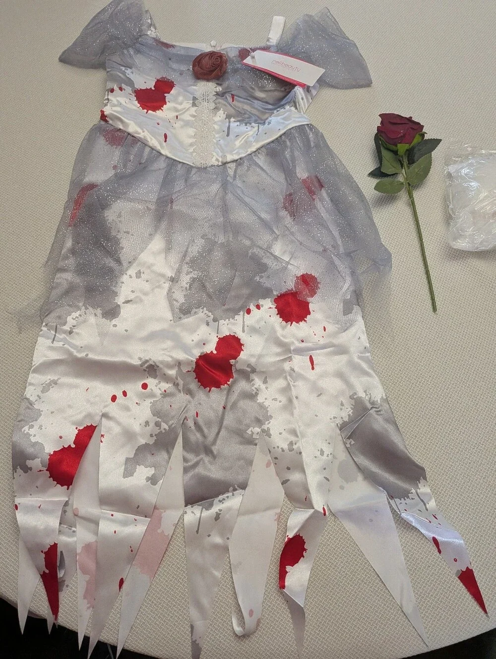 ReliBeauty Ghost Zombie Bride Costume for Girls with Veil and Flower